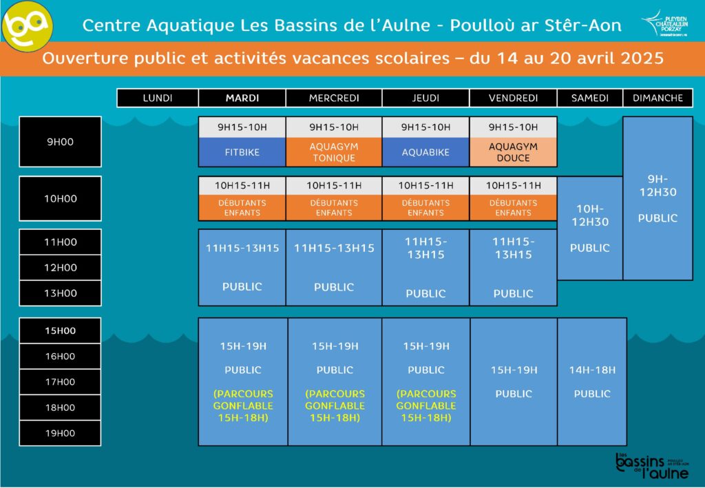 horaires piscine chateaulin vacances avril 2025